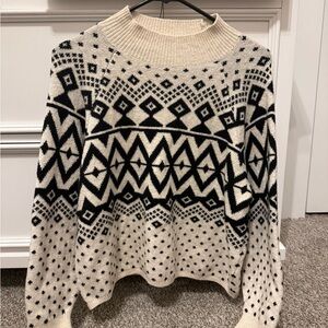 Old Navy Cream and Black Fair Isle Turtleneck Sweater